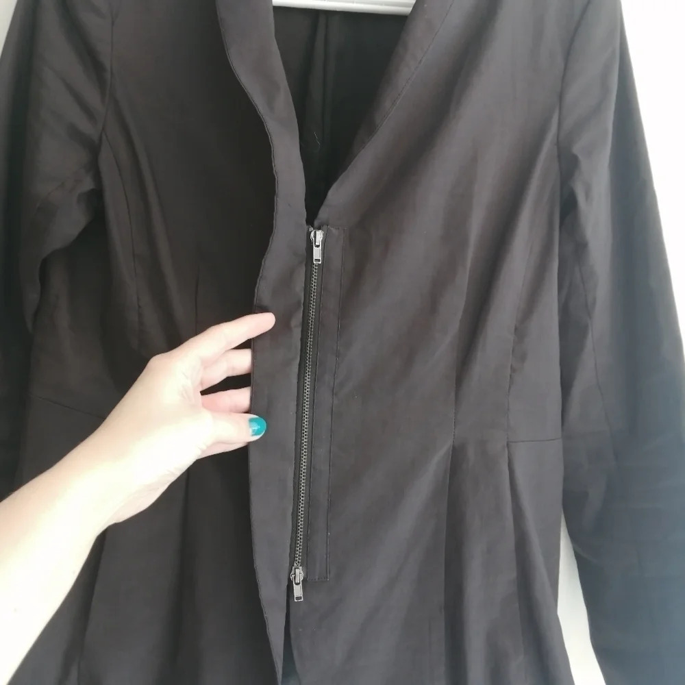 Eileen Fisher Ramie Pleated Zip Up Blazer Jacket Black Peplum Back Size XS - Picture 8 of 15
